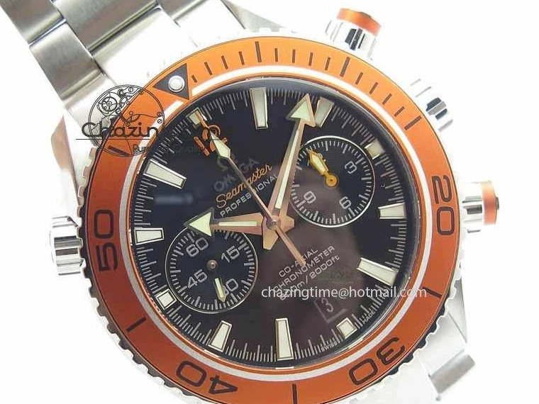 0517 Sophisticated Planet Ocean Master Chronometer Chrono SS OM 1:1 Best Edition Orange On SS Bracelet A 8156